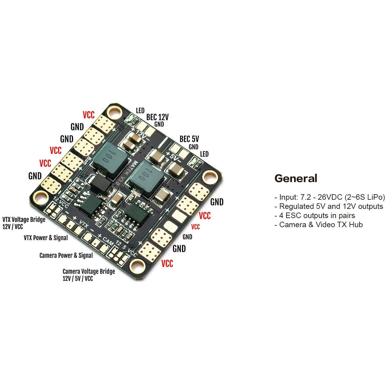 Matek Power Hub w/BEC 5V & 12V