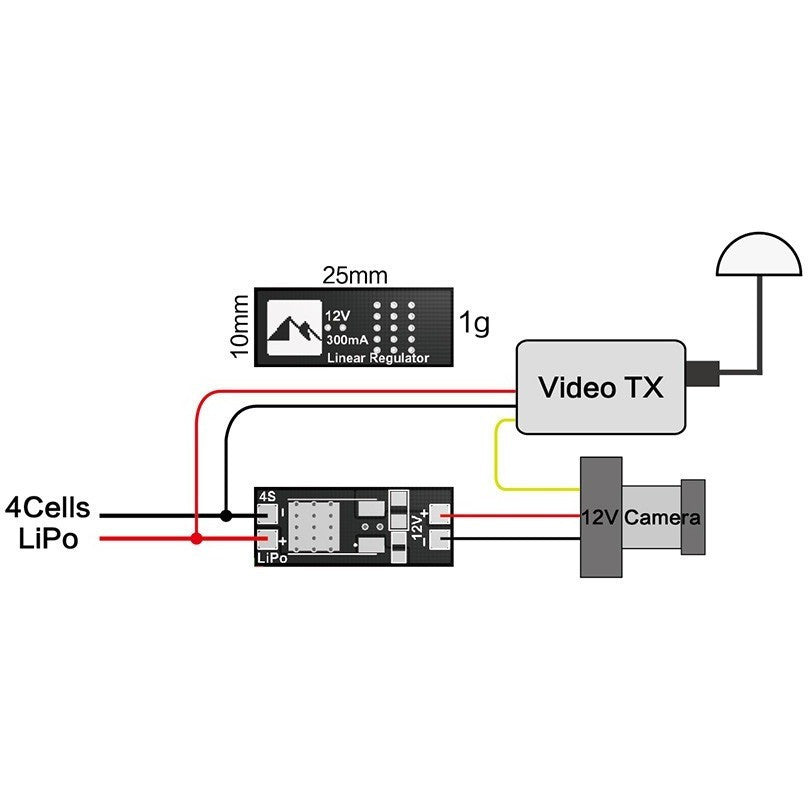 Matek Linear Regulator 4S LiPo to 12V 300mA