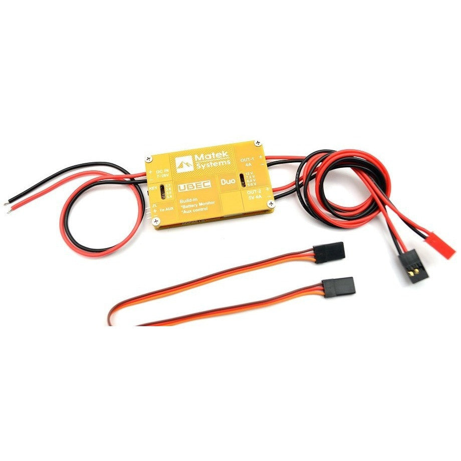 Matek UBEC Duo 4A/5~12V + aux channel switch + battery alarm